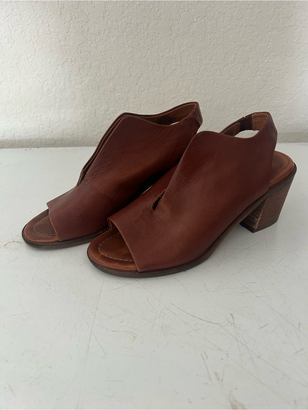Lucky Brand Brown Leather Peep-Toe Slingback Heels